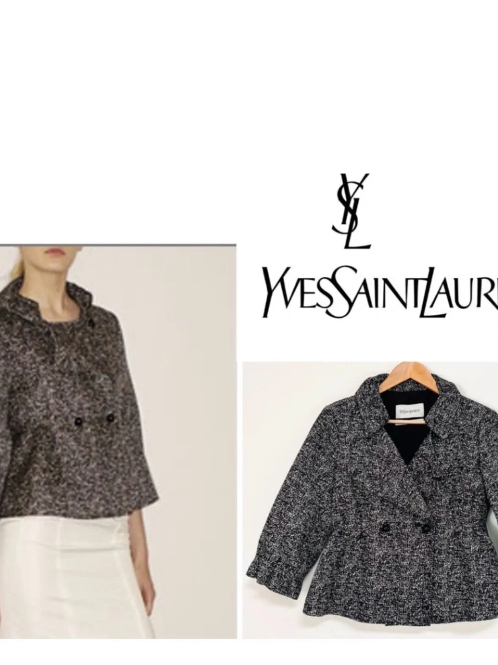 Yves Saint Laurent Black & White Tweed Double-Breasted Blazer - Picture 10 of 10